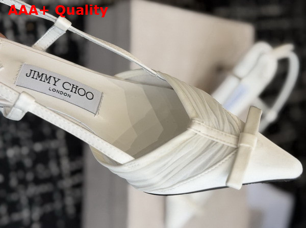 Jimmy Choo Afia Mesh Sling Back 65 Ivory Satin and Ruched Tulle Pumps Replica