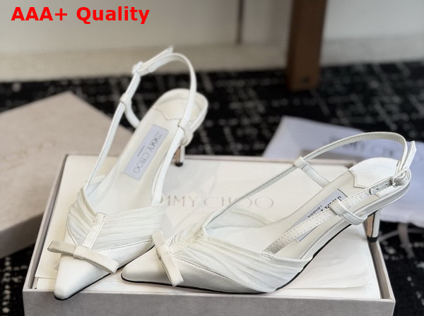 Jimmy Choo Afia Mesh Sling Back 65 Ivory Satin and Ruched Tulle Pumps Replica