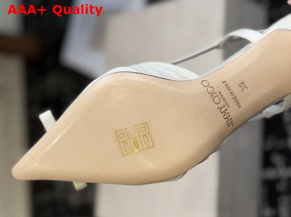Jimmy Choo Afia Mesh Sling Back 65 Ivory Satin and Ruched Tulle Pumps Replica