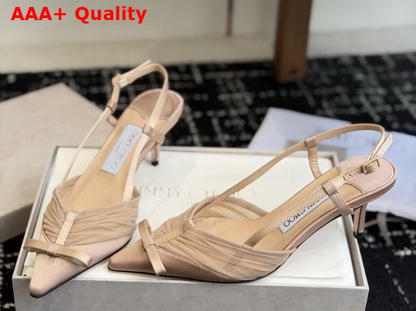 Jimmy Choo Afia Mesh Sling Back 65 Macaron Satin and Ruched Tulle Pumps Replica