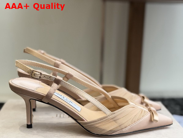 Jimmy Choo Afia Mesh Sling Back 65 Macaron Satin and Ruched Tulle Pumps Replica