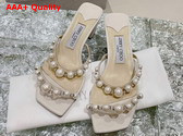 Jimmy Choo Amara 45 Beige Leather Mules with Pearl Embellishment Replica