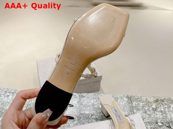 Jimmy Choo Amara 45 Beige Leather Mules with Pearl Embellishment Replica