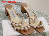 Jimmy Choo Amara 45 Caramel Leather Mules with Pearl Embellishment Replica