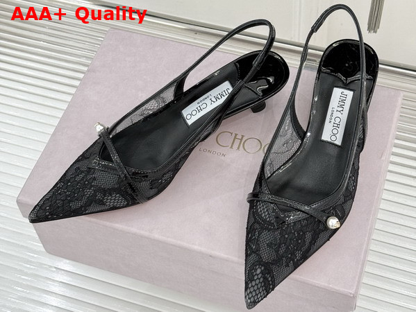 Jimmy Choo Amita 45 Black Jimmy Choo Lace and Spazzolato Pumps Replica