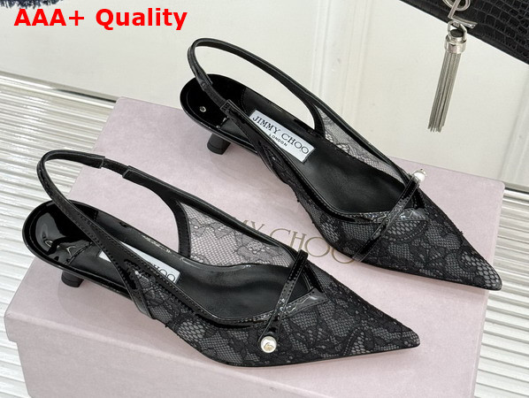 Jimmy Choo Amita 45 Black Jimmy Choo Lace and Spazzolato Pumps Replica