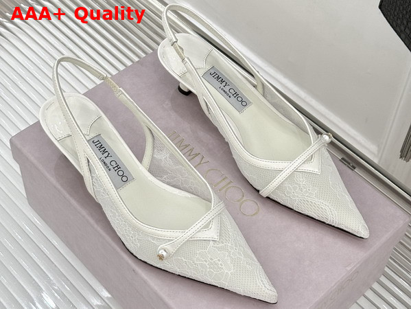 Jimmy Choo Amita 45 Ivory Jimmy Choo Lace and Spazzolato Pumps Replica