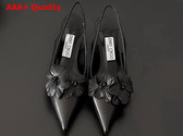 Jimmy Choo Amita Flowers 45 Black Nappa Leather Sling Back Pumps with Flowers Replica