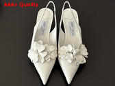 Jimmy Choo Amita Flowers 45 Latte Nappa Leather Sling Back Pumps with Flowers Replica