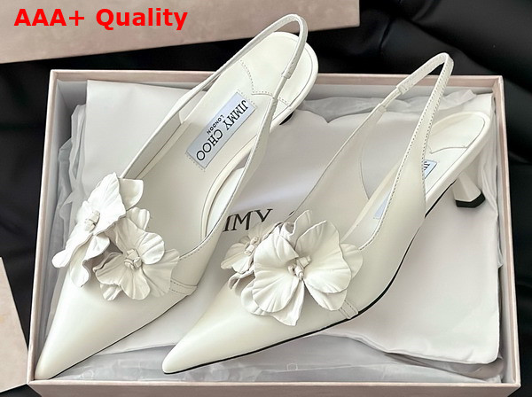 Jimmy Choo Amita Flowers 45 Latte Nappa Leather Sling Back Pumps with Flowers Replica