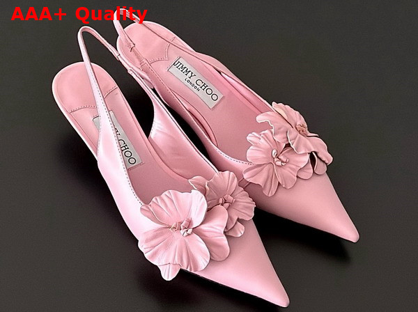 Jimmy Choo Amita Flowers 45 Rose Nappa Leather Sling Back Pumps with Flowers Replica