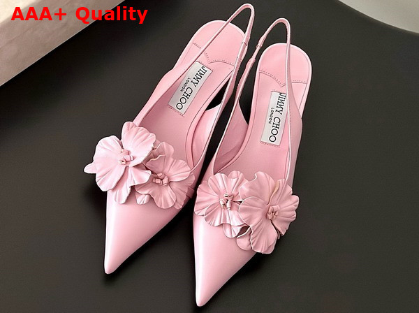 Jimmy Choo Amita Flowers 45 Rose Nappa Leather Sling Back Pumps with Flowers Replica