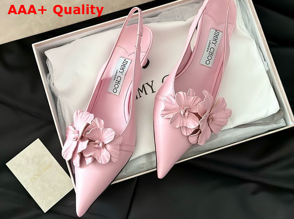 Jimmy Choo Amita Flowers 45 Rose Nappa Leather Sling Back Pumps with Flowers Replica