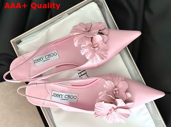 Jimmy Choo Amita Flowers 45 Rose Nappa Leather Sling Back Pumps with Flowers Replica
