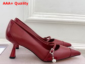 Jimmy Choo Aren Pump 65 Red Panache Leather Pumps with Pearl Charm Replica