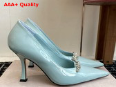 Jimmy Choo Belinda Pump 90 Light Blue Patent Leather Pumps with Crystals Replica