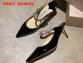 Jimmy Choo Bing 65 Mules in Black Patent Leather with Crystal Strap Replica