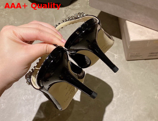 Jimmy Choo Bing 65 Mules in Black Patent Leather with Crystal Strap Replica