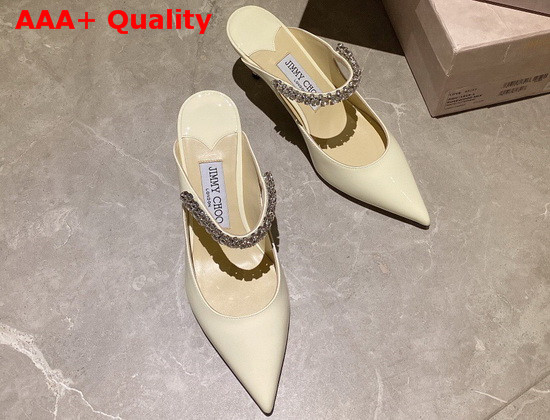 Jimmy Choo Bing 65 Mules in Linen Patent Leather with Crystal Strap Replica