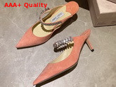 Jimmy Choo Bing 65 Mules in Pink Suede Leather with Crystal Strap Replica