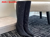 Jimmy Choo Blake Knee Boot 85 Black Suede Wedge Knee High Boots with Honeybomb Crystals Replica