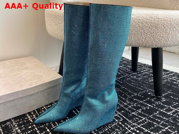 Jimmy Choo Blake Knee Boot 85 Malibu Mix Suede Wedge Knee High Boots with Honeybomb Crystals Replica