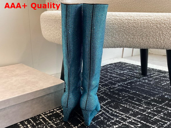 Jimmy Choo Blake Knee Boot 85 Malibu Mix Suede Wedge Knee High Boots with Honeybomb Crystals Replica