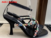 Jimmy Choo Blanche 90 Black Satin Sandal with Daisy Embroidery Replica
