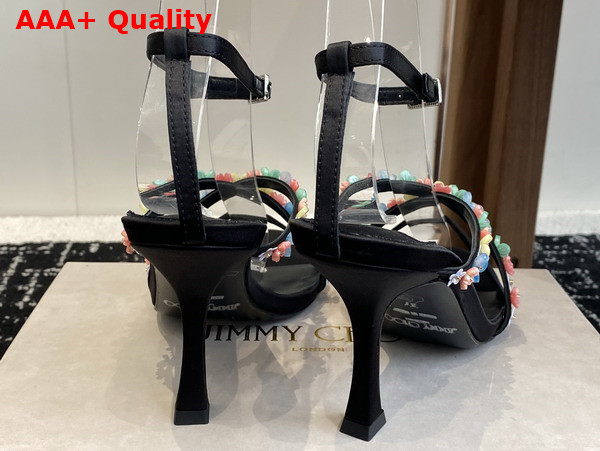 Jimmy Choo Blanche 90 Black Satin Sandal with Daisy Embroidery Replica