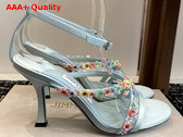 Jimmy Choo Blanche 90 Light Verde Satin Sandal with Daisy Embroidery Replica