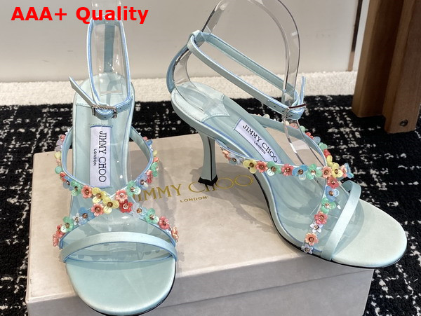 Jimmy Choo Blanche 90 Light Verde Satin Sandal with Daisy Embroidery Replica