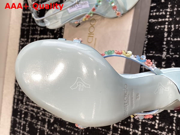 Jimmy Choo Blanche 90 Light Verde Satin Sandal with Daisy Embroidery Replica