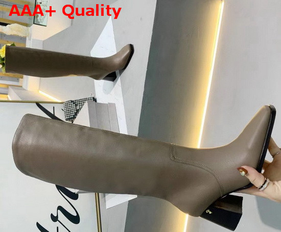 Jimmy Choo Brionne 85 Grey Calf Leather Boots with Angular Block Heels Replica