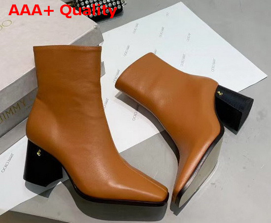 Jimmy Choo Bryelle 65 Brown Calf Leather Black Heel Ankle Boots with JC Emblem Replica