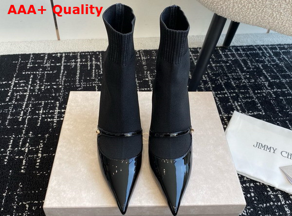 Jimmy Choo Carolyn Ankle Boot 90 Black Leather and Knit Ankle Boots Replica