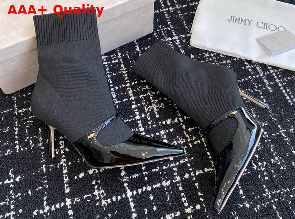 Jimmy Choo Carolyn Ankle Boot 90 Black Leather and Knit Ankle Boots Replica