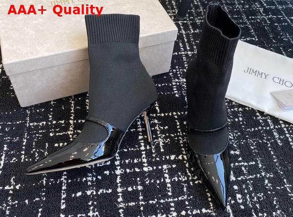 Jimmy Choo Carolyn Ankle Boot 90 Black Leather and Knit Ankle Boots Replica