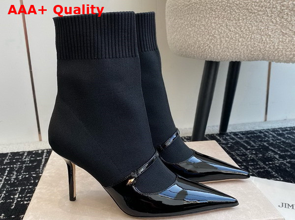Jimmy Choo Carolyn Ankle Boot 90 Black Leather and Knit Ankle Boots Replica