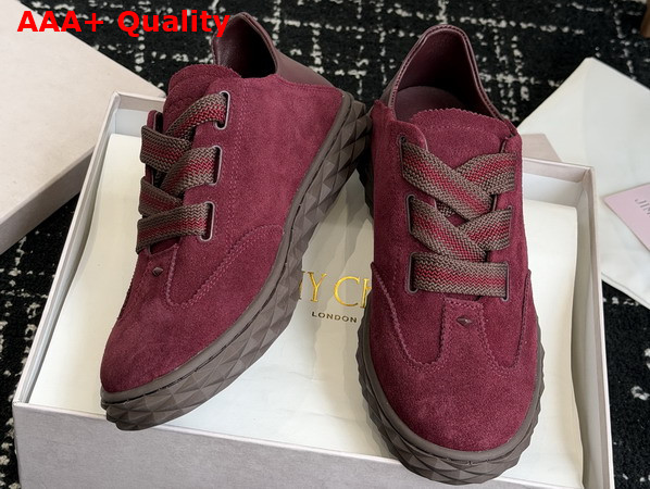 Jimmy Choo Diamond Light Flex F Deep Merlot Suede and Leather Mix Trainers Replica