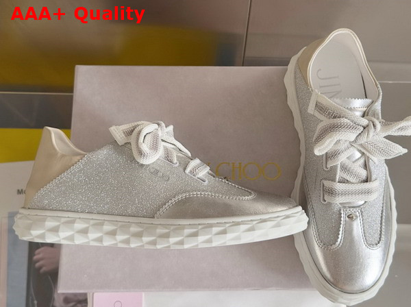 Jimmy Choo Diamond Light Flex F Silver Glitter Leather Trainers Replica