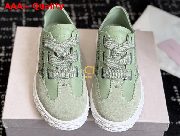 Jimmy Choo Diamond Light Flex F Verde Leather Mix and Perforated Leather Lace Low Top Trainers Replica