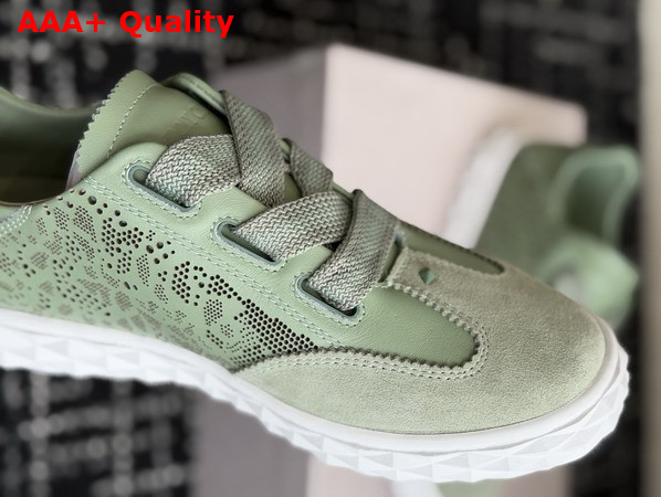Jimmy Choo Diamond Light Flex F Verde Leather Mix and Perforated Leather Lace Low Top Trainers Replica