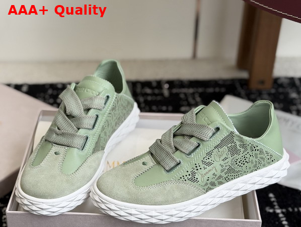Jimmy Choo Diamond Light Flex F Verde Leather Mix and Perforated Leather Lace Low Top Trainers Replica