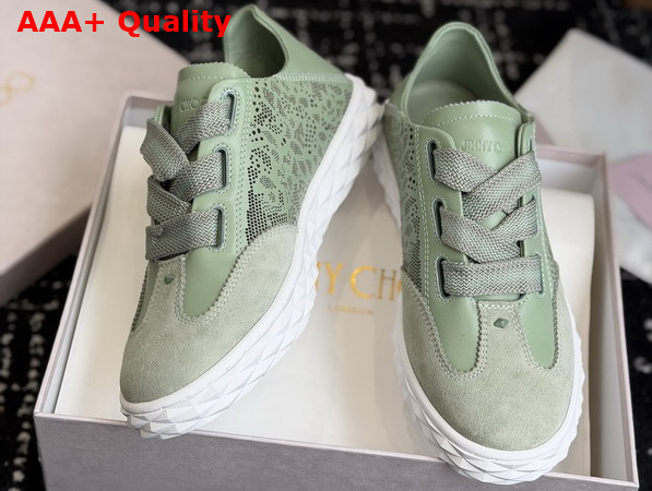 Jimmy Choo Diamond Light Flex F Verde Leather Mix and Perforated Leather Lace Low Top Trainers Replica
