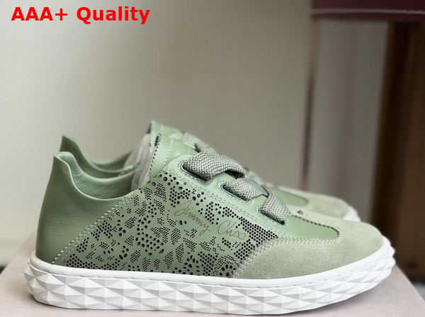 Jimmy Choo Diamond Light Flex F Verde Leather Mix and Perforated Leather Lace Low Top Trainers Replica