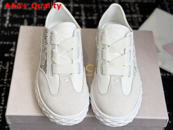 Jimmy Choo Diamond Light Flex F White Leather Mix and Perforated Leather Lace Low Top Trainers Replica