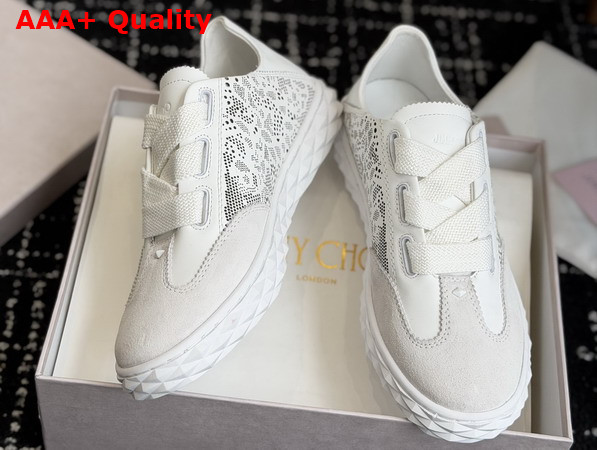 Jimmy Choo Diamond Light Flex F White Leather Mix and Perforated Leather Lace Low Top Trainers Replica