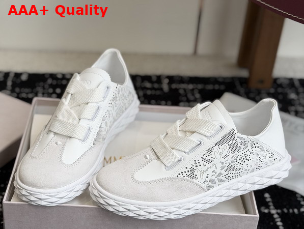 Jimmy Choo Diamond Light Flex F White Leather Mix and Perforated Leather Lace Low Top Trainers Replica