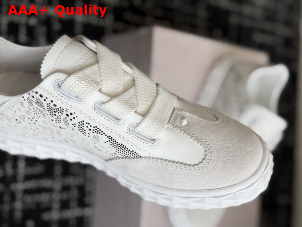 Jimmy Choo Diamond Light Flex F White Leather Mix and Perforated Leather Lace Low Top Trainers Replica