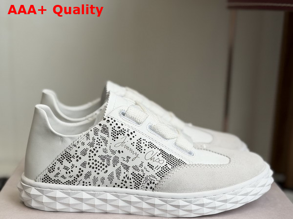 Jimmy Choo Diamond Light Flex F White Leather Mix and Perforated Leather Lace Low Top Trainers Replica